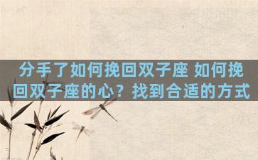 分手了如何挽回双子座 如何挽回双子座的心？找到合适的方式